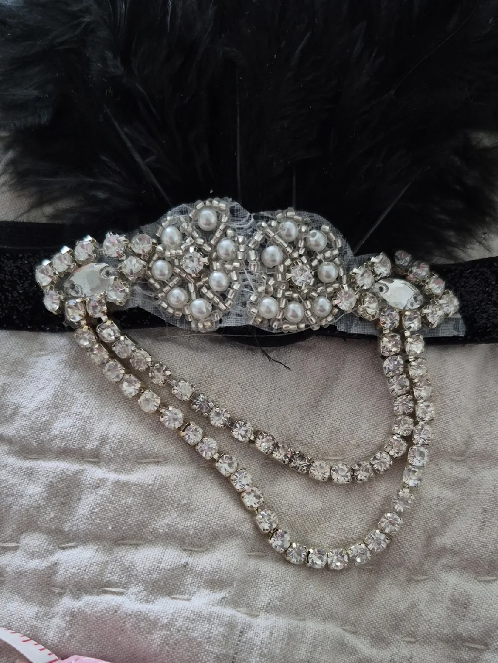 Black Feather Crystal Flapper Headband